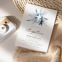 boho pampas herbáceo azul cruz batismo floral