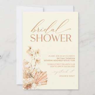 Convite Boho Pampas Modern Bridal Shower floral Invitation