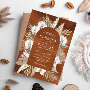 Convite Boho Pampas Orquídea Branca Seca Palma Terrestre C