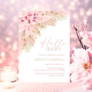 Convite Boho Pampas Orquídeas Cor-de-rosa Chá de fraldas N