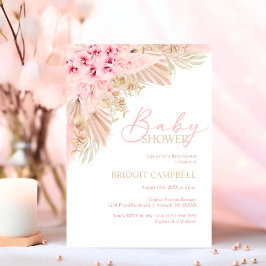 Convite Boho Pampas Orquídeas Rosa Chá de fraldas Neutro