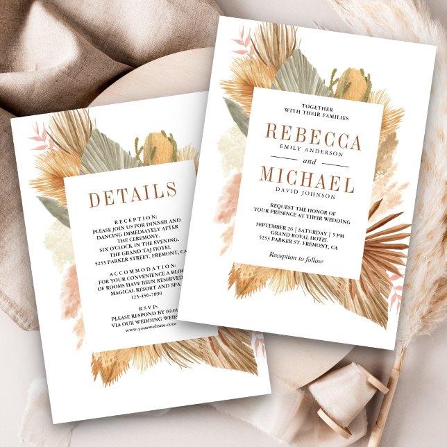 Convite Boho Pampas Palme Seca Tudo em Um Casamento (Criador carregado)