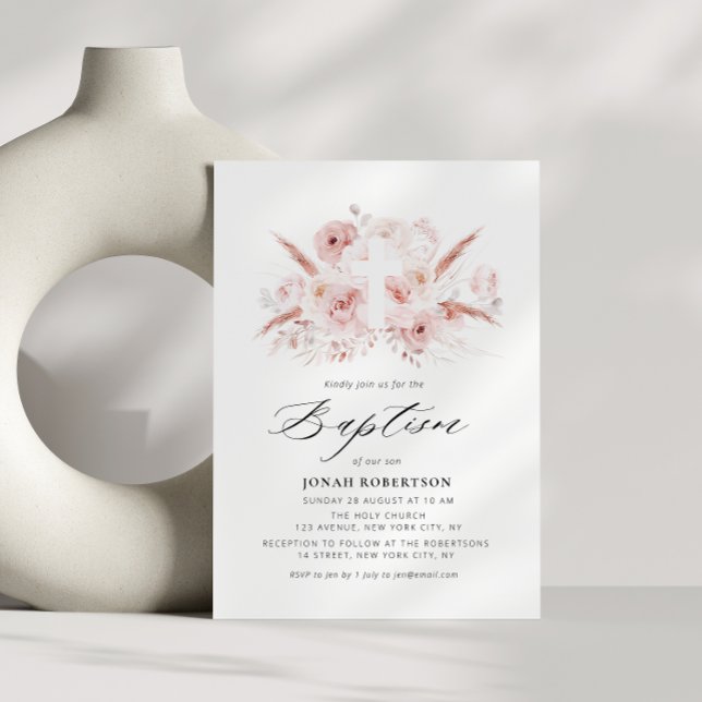 Convite boho pampas poeirento rosa floral (Criador carregado)