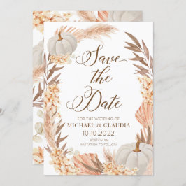Convite Boho Pampas Pumpkin White Fall Save the Date