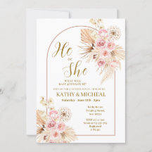 Boho Pampas Rosa Ele ou Ela Revelam Sexo