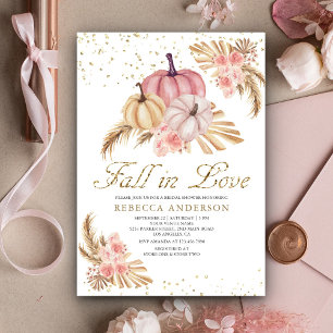 Convite Boho Pampas Rosas Rosa Empoeiradas Abóbora Chá de