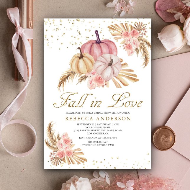 Convite Boho Pampas Rosas Rosa Empoeiradas Abóbora Chá de  (Criador carregado)