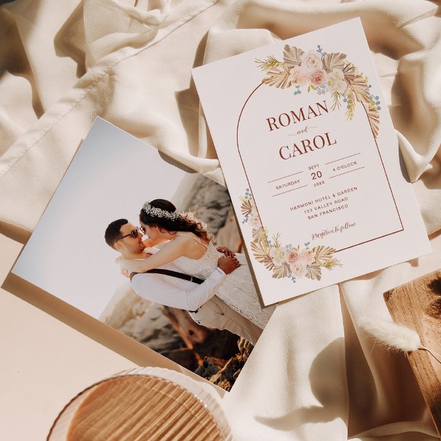 Convite Boho Pampas Rustic Terracotta Arch Foto Casamento (Criador carregado)