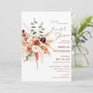 Convite Boho Pampas Terracotta Bridal Shower Invitation