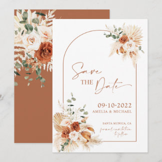 Convite Boho Pampas Terracotta Rust Salva A Data LEYLA