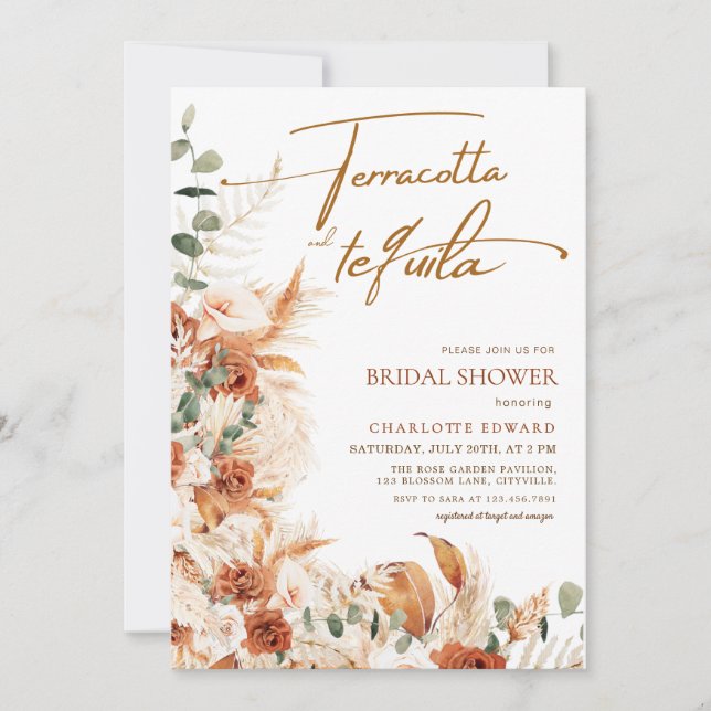 Convite Boho Pampas Terracotta & Tequila Bridal Shower (Frente)