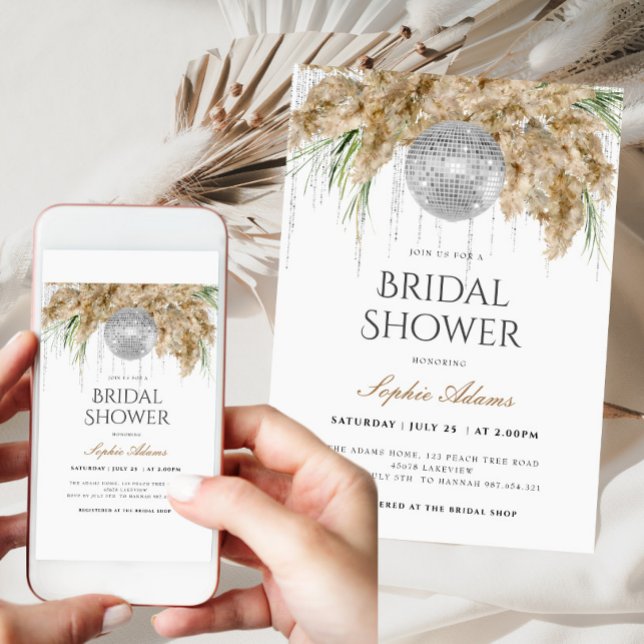 Convite Boho Papmas Grass Chá de panela de Bola Disco (Criador carregado)