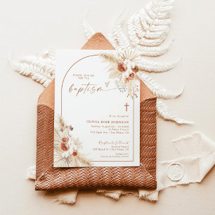 Convite Boho para Batismo e Batizado Grama Pampas 