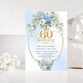 Convite Boho Pastel Blue Peonies 60th Birthday Invitation
