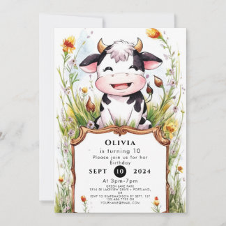 Convite Boho Pastel Cow Birthday
