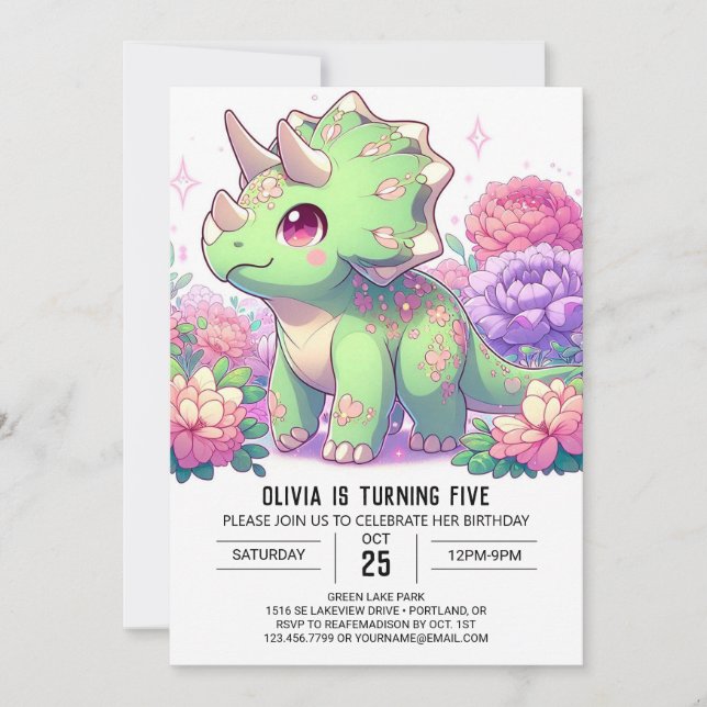 Convite Boho Pastel Dinosaur Digital Aniversário (Frente)