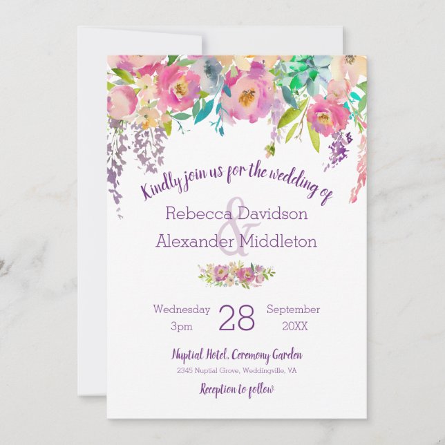 Convite Boho Pastel Watercolor Casamento Floral (Frente)
