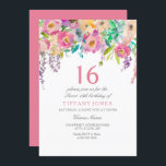 Convite Boho Pastel Watercolor Flowers 16ª Festa de aniver<br><div class="desc">Boho Pastel Watercolor Flowers 16ª Festa de aniversário bela elegante design de aquarela floral totalmente personalizável / personalizado</div>