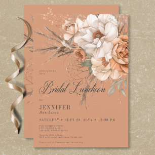 Convite Boho Peach & Cream Floral Rust Bridal Lunchee