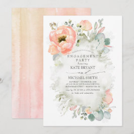 Convite Boho Peach Flores Elegante Festa de noivado Jardim