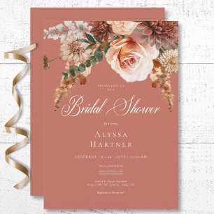 Convite Boho Peach & Rust Chá de panela Floral Rust