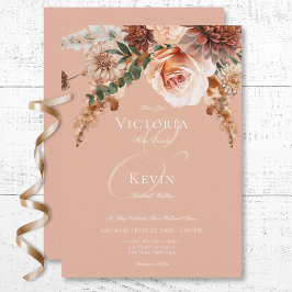 Convite Boho Peach & Rust Floral Peach Blush Casamento