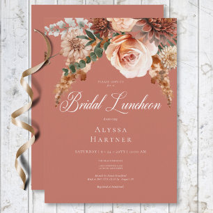Convite Boho Peach & Rust Floral Rust Bridal Lunchedo
