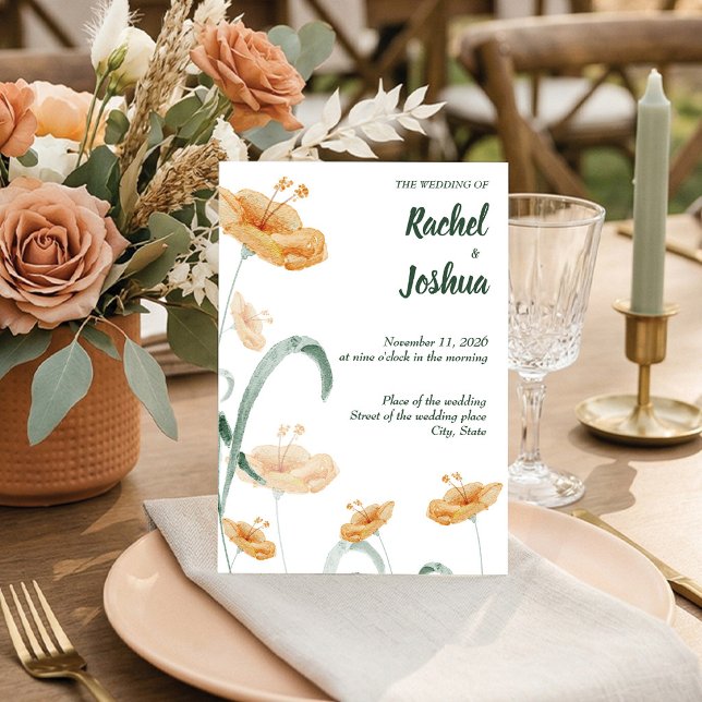 Convite Boho Peach Wildflower & Sage Green Wedding (Boho Terracotta Orange & Sage Floral Wedding Invitation.)