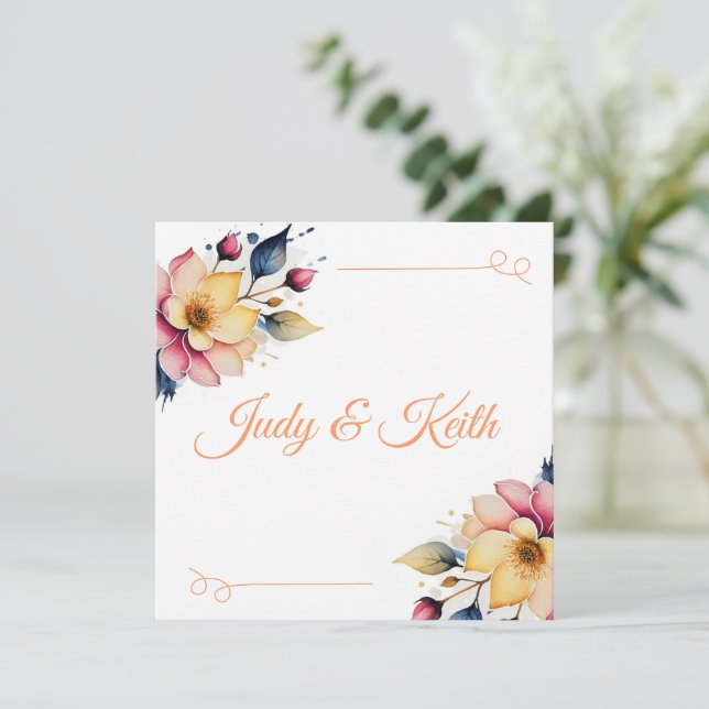 Convite Boho Peachy Floral (Em pé/Frente)