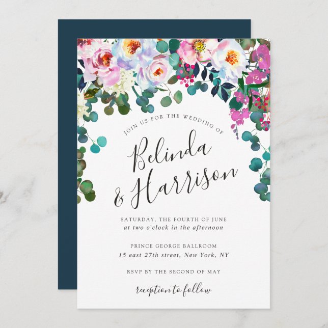Convite Boho Peonies & Eucalyptus Invitation (Frente/Verso)