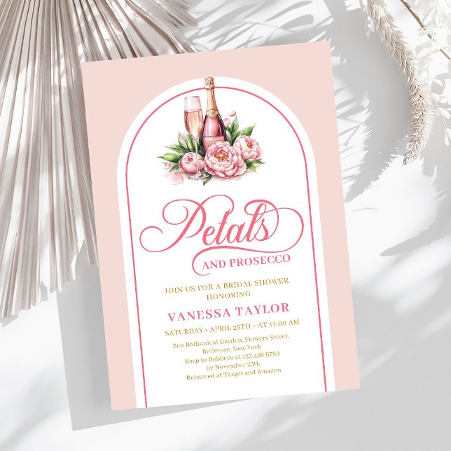 Convite Boho petals and prosecco invite blush gold tones (Boho petals and prosecco invite blush gold tones

)