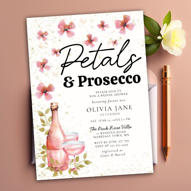 Convite Boho Petals Prosecco Chá de panela de Flora Whimsi (Criador carregado)