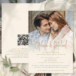 Convite Boho Photo Overlay QR Terracotta Cream Wedding