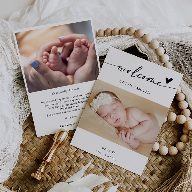 Convite  Boho Photo Welcome Baby Announcement Card (Criador carregado)