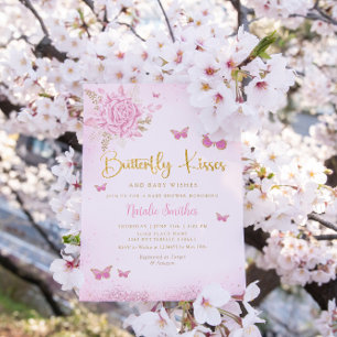 Convite Boho Pink Borboleta Floral Beija Chá de fraldas