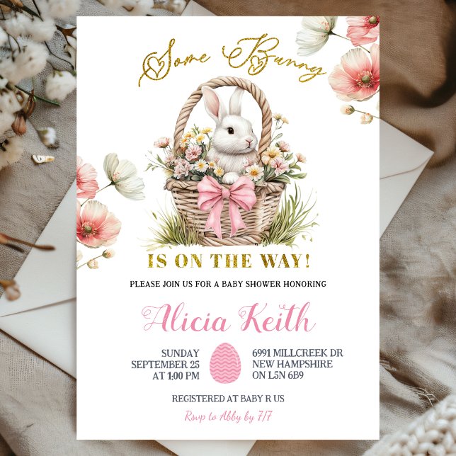 Convite Boho Pink Bow Floral Easter Bunny Baby Shower (Criador carregado)