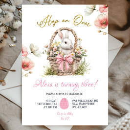 Convite Boho Pink Bow Floral Easter Bunny Birthday