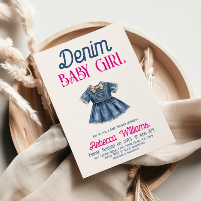 Convite Boho Pink Denim Girl Blue Jean Baby Shower (Criador carregado)