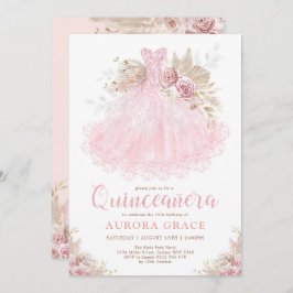 Convite Boho Pink Dourado Quinceañera Princesa Vestida Ani