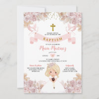 Boho Pink Floral Blona Menina Santa Batismo