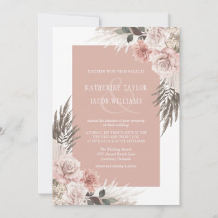 Convite Boho Pink Floral Código QR RSVP Casamento