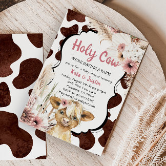 Convite Boho Pink Floral Highland Chá de fraldas
