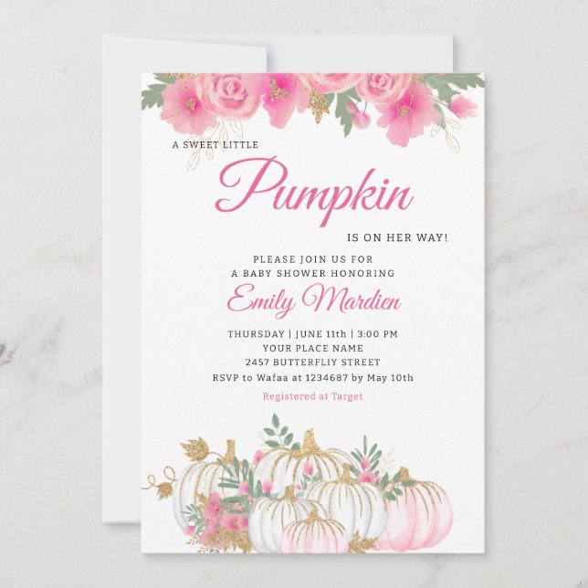 Convite Boho Pink Floral Little Pumpkin Chá de fraldas (Frente)