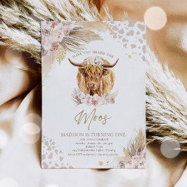 Convite Boho Pink Floral Pampas Grass Highland Cow Party