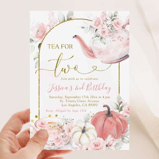 Convite Boho Pink Floral Pumpkin Tea Para Dois Aniversário (Criador carregado)