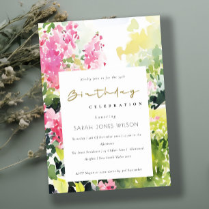Convite Boho Pink Green Tropical Bougainvillea Aniversário