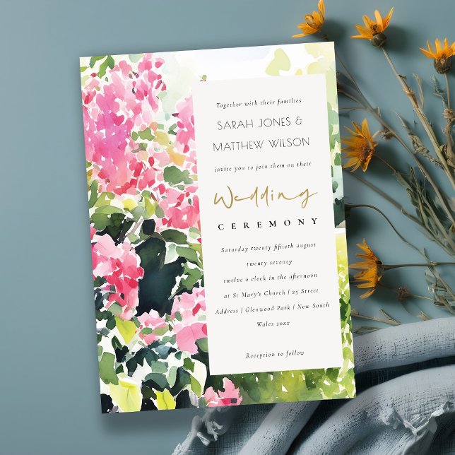 Convite Boho Pink Green Tropical Bougainvillea Weding (Criador carregado)