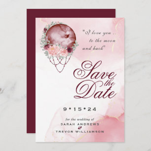 Convite Boho Pink Maroon Moon Mandala Salvar Data