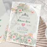 Convite Boho Pink Sage Coroa Real Verde Quinceañera<br><div class="desc">Boho Pink Sage Green Crown Quinceañera Convite</div>