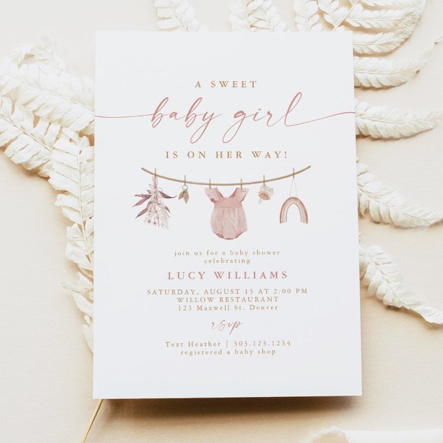Convite Boho Pink Sweet Baby Girl Chá de fraldas (Criador carregado)